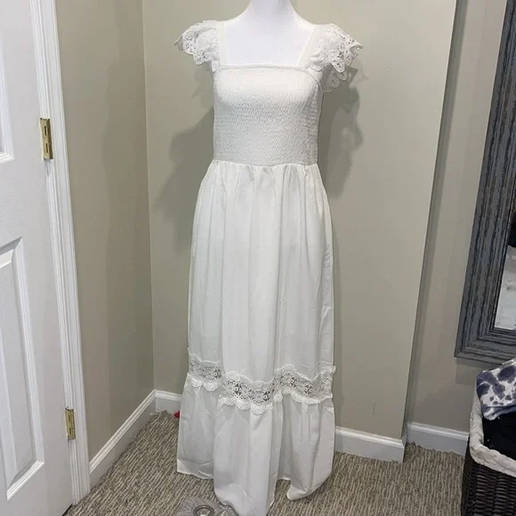 Womens White Coastal Cowgirl Bridal Maxi Dress with Pockets Size Medium - Picture 4 of 5